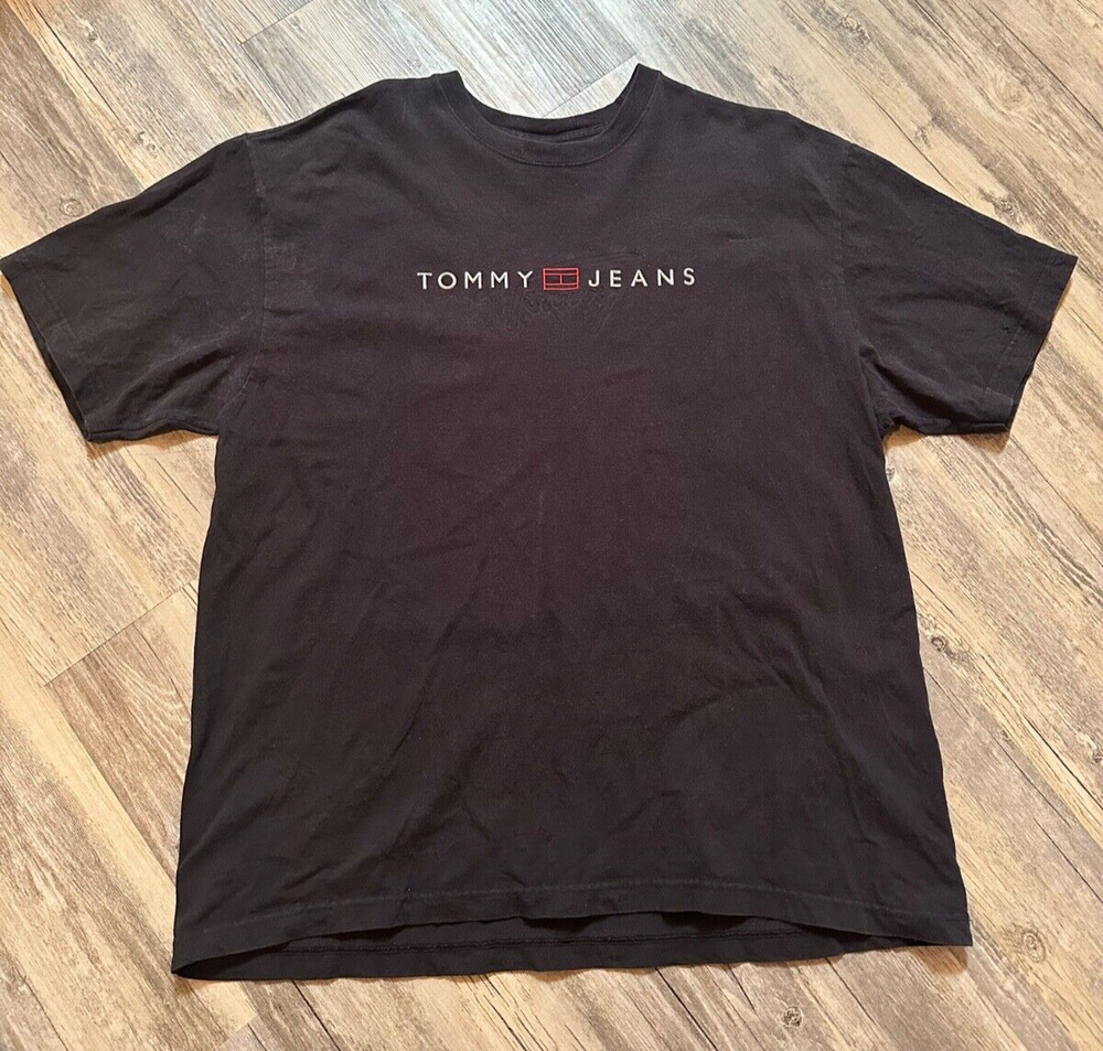 Vtg Tommy Hilfiger Tommy Jeans Mens XL Black Short Sleeve T-Shirt Y2K